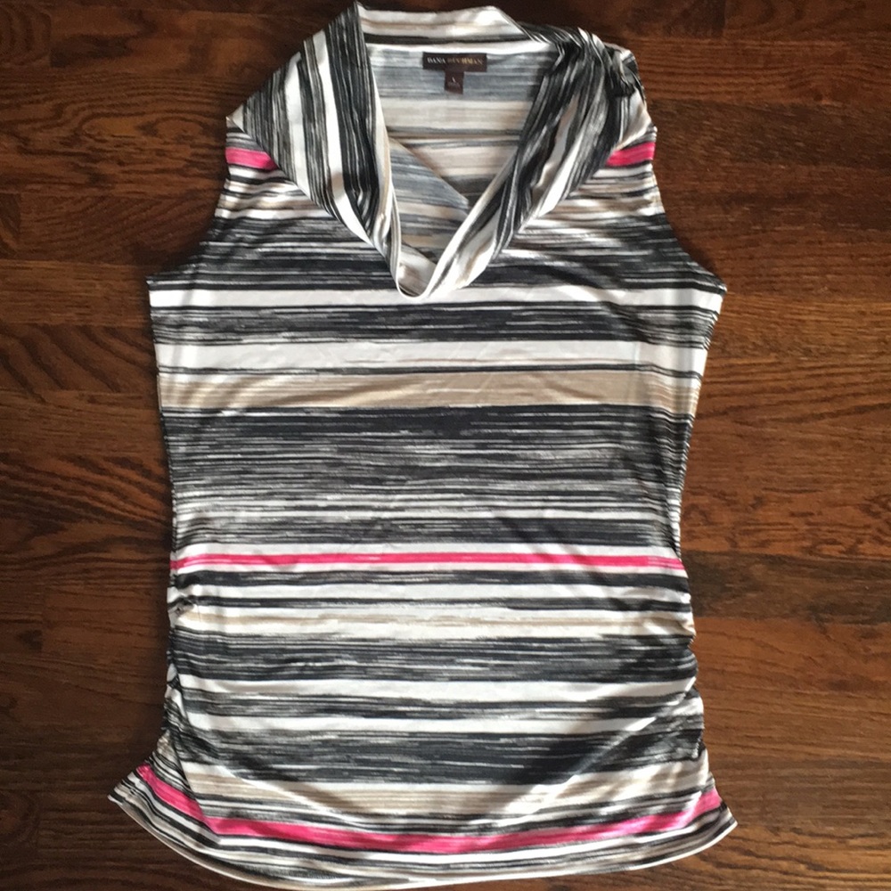 Tunic length cowl neck dressy tank.